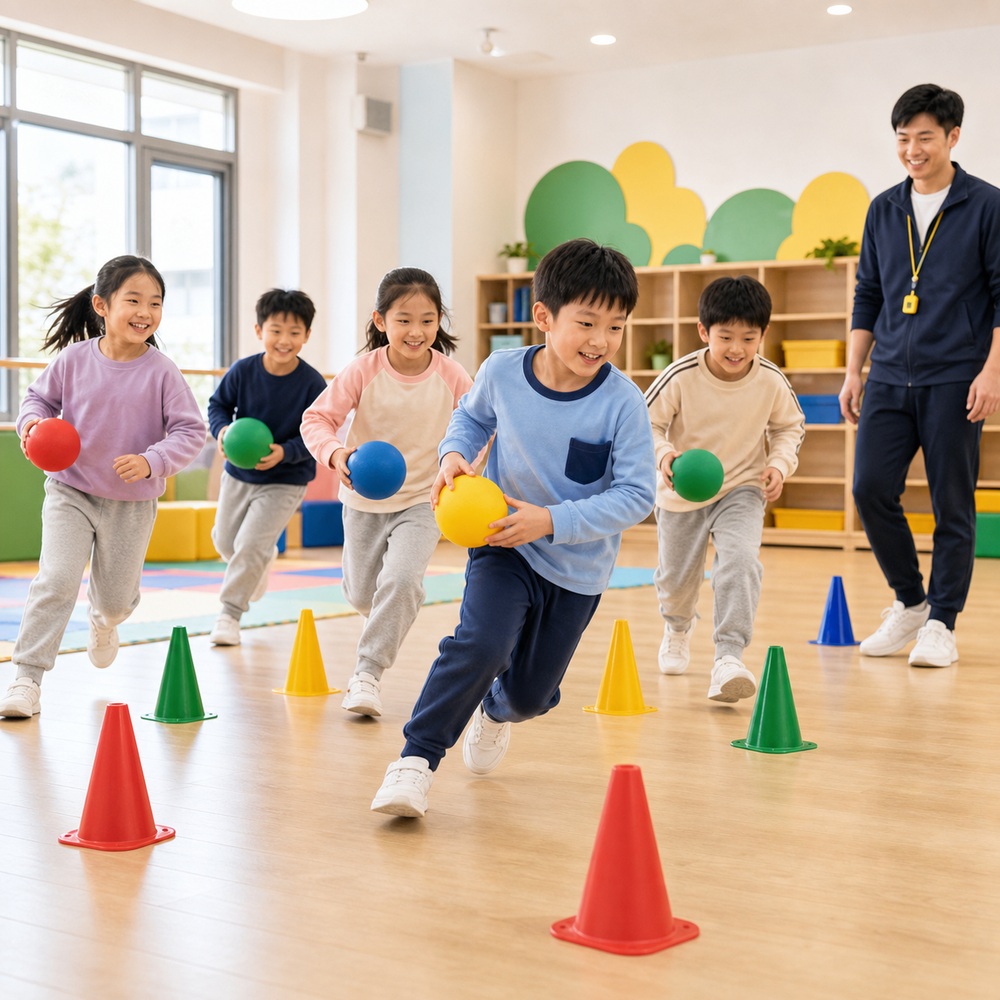 小学生进行室内运动游戏